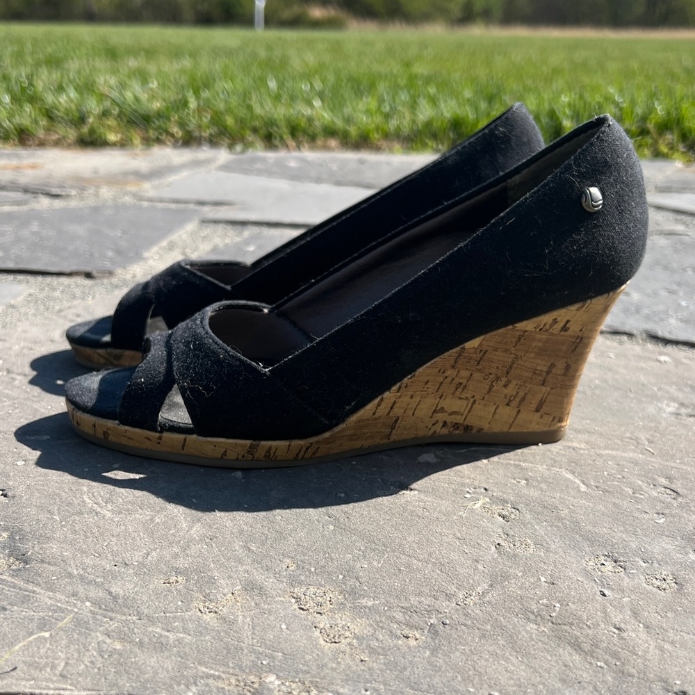 Life Stride Soft Style, 6.5M, black fabric material, cork wedge